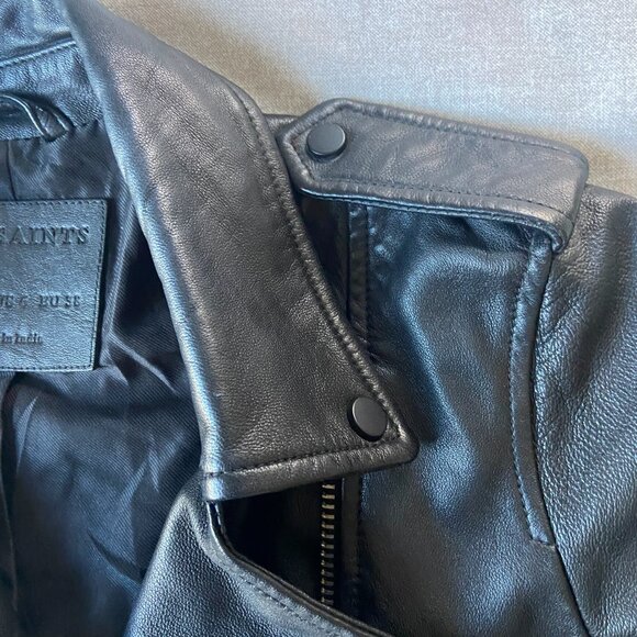 AllSaints Balfern Black Biker Cropped Belted Leather Jacket $528 New Sz 6 - Picture 15 of 16